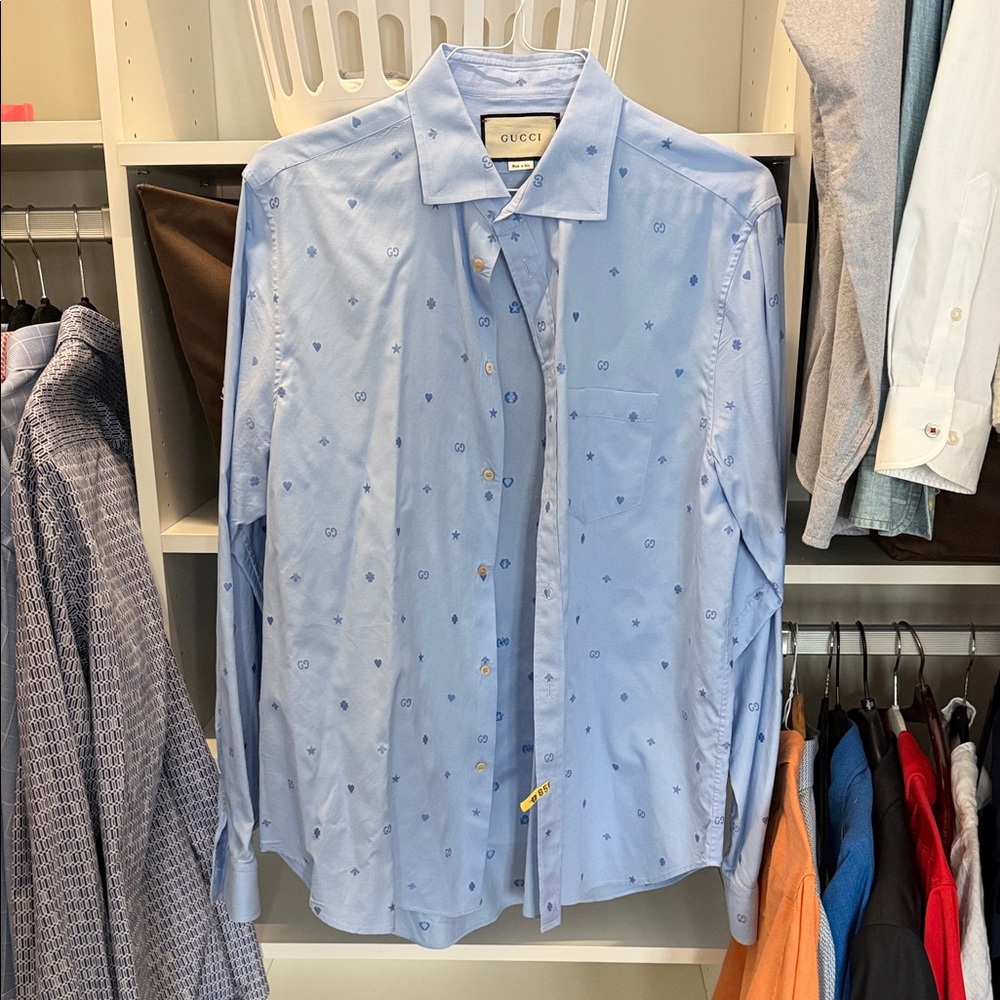 Gucci Sky Blue Patterned Men's Dress Shirt